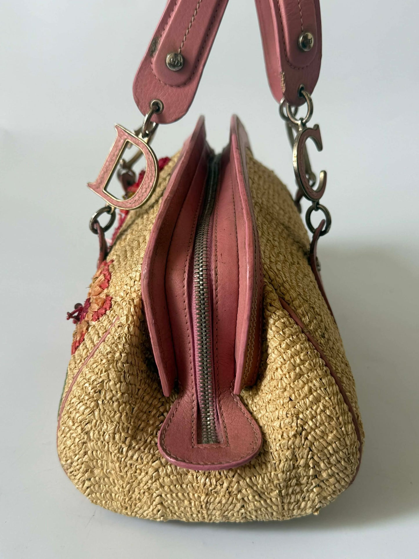 Christian Dior by John Galliano Floral Straw Raffia Handbag