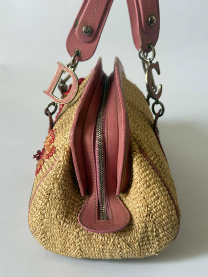 Christian Dior by John Galliano Floral Straw Raffia Handbag