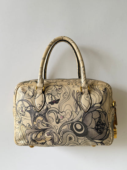Prada x James Jean Glace Calf Rabbit Print Bauletto Opaline