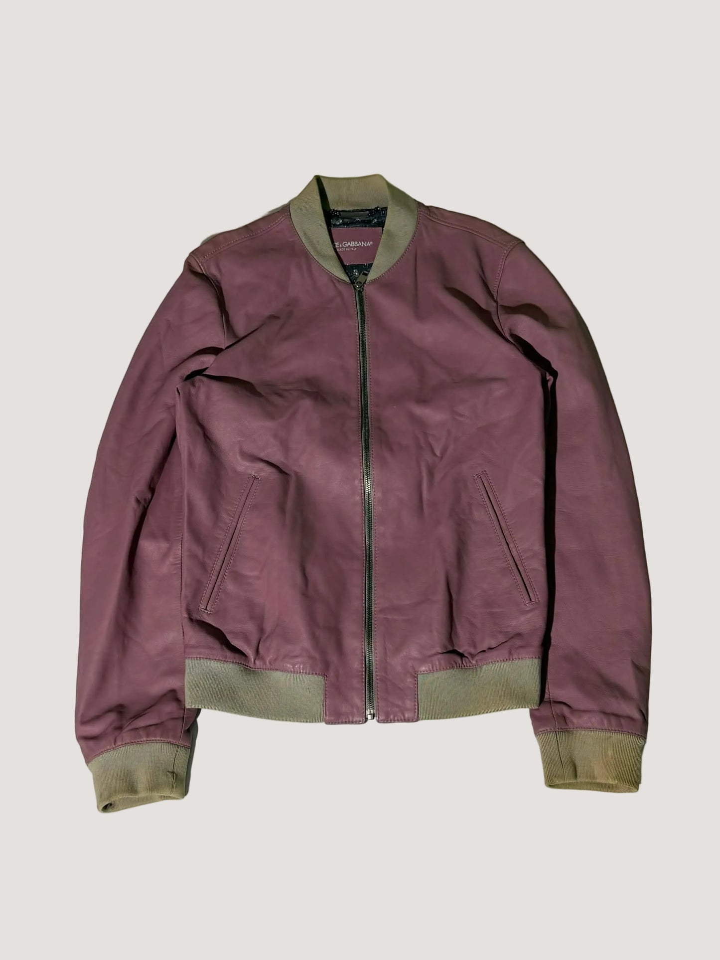 Dolce & Gabbana Dusty Pink Creased Leather Bomber Jacket