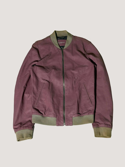 Dolce & Gabbana Dusty Pink Creased Leather Bomber Jacket