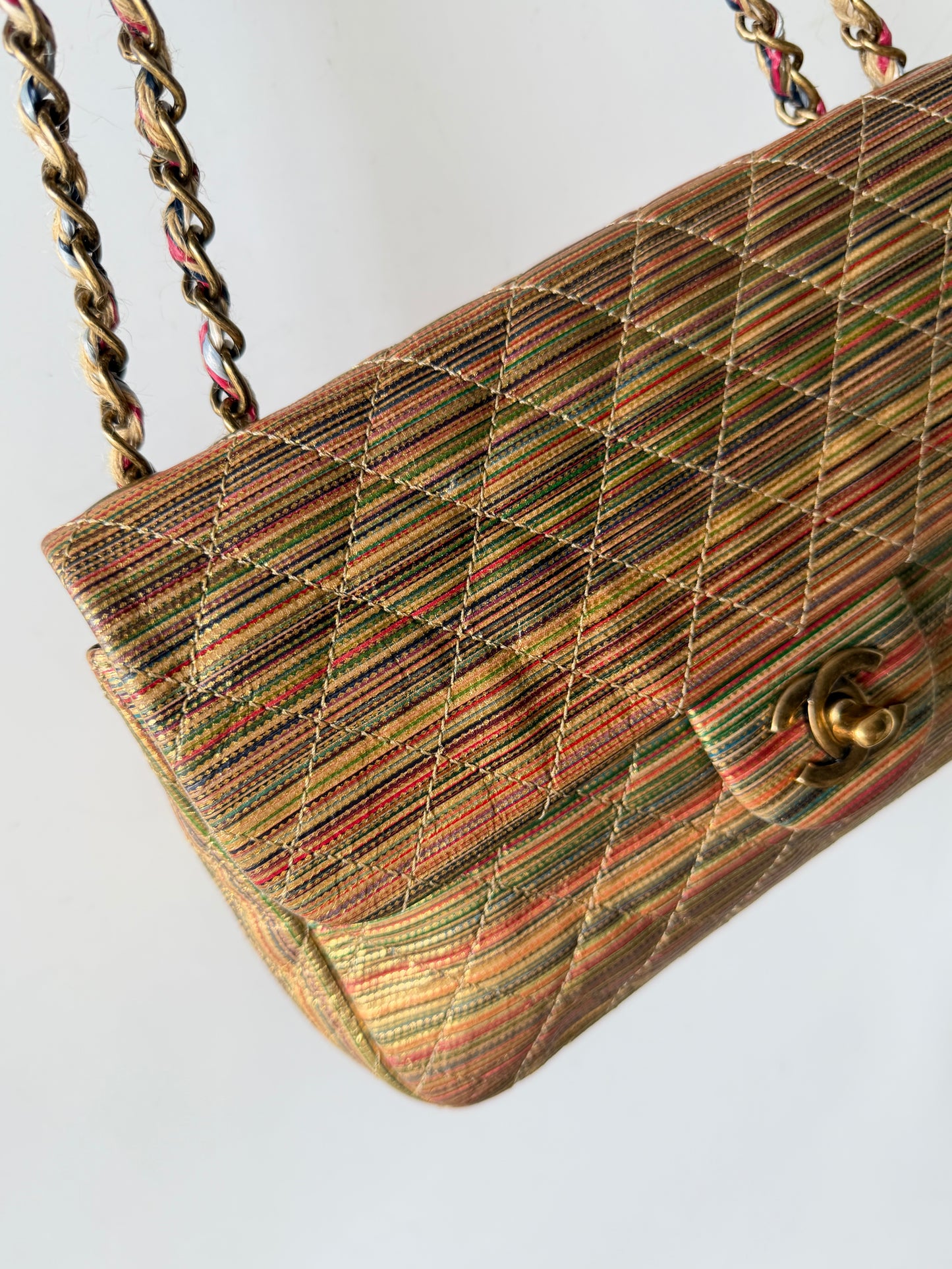 Chanel Metallic Sheepskin Thin Striped Small Single Flap