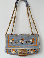 Fendi 2021 Light Blue Wool Knit Floral Baguette