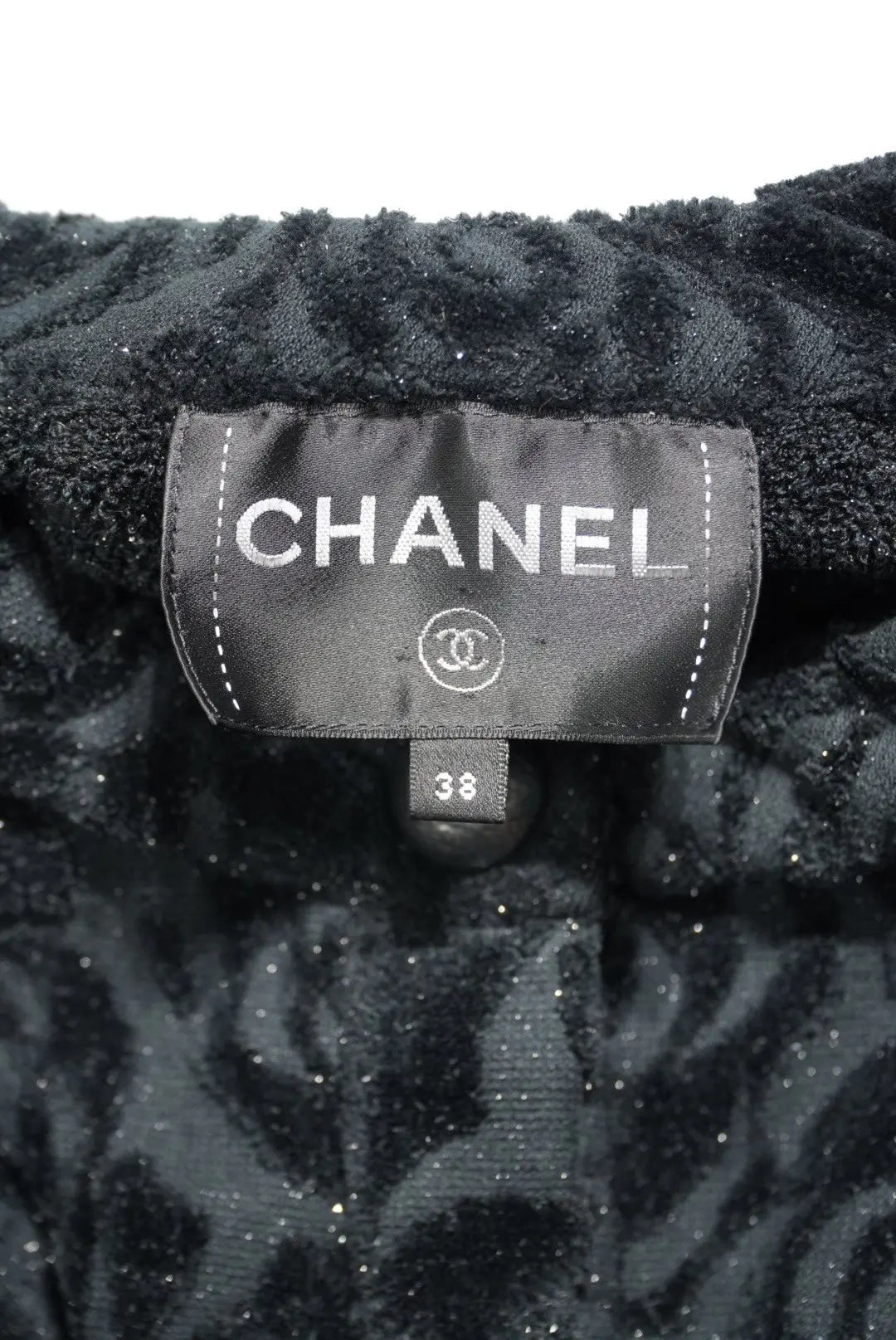 Chanel Black Terry Velour Jacket Camellia Flower