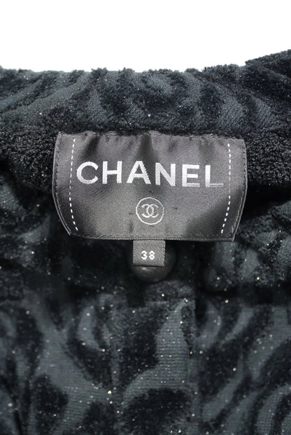 Chanel Black Terry Velour Jacket Camellia Flower