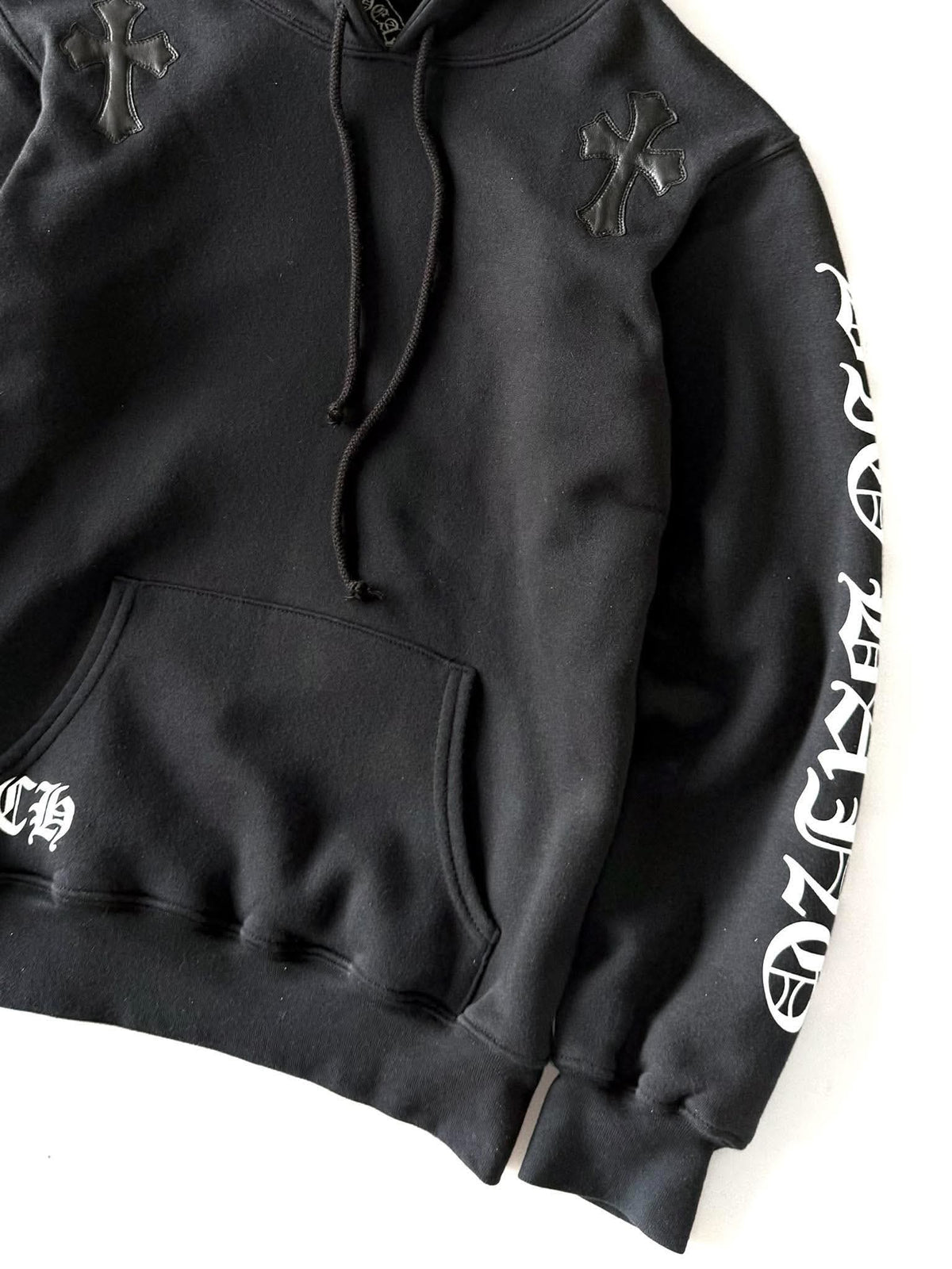 Vintage Chrome Hearts x Big Bang Leather Cross Patch Hoodie