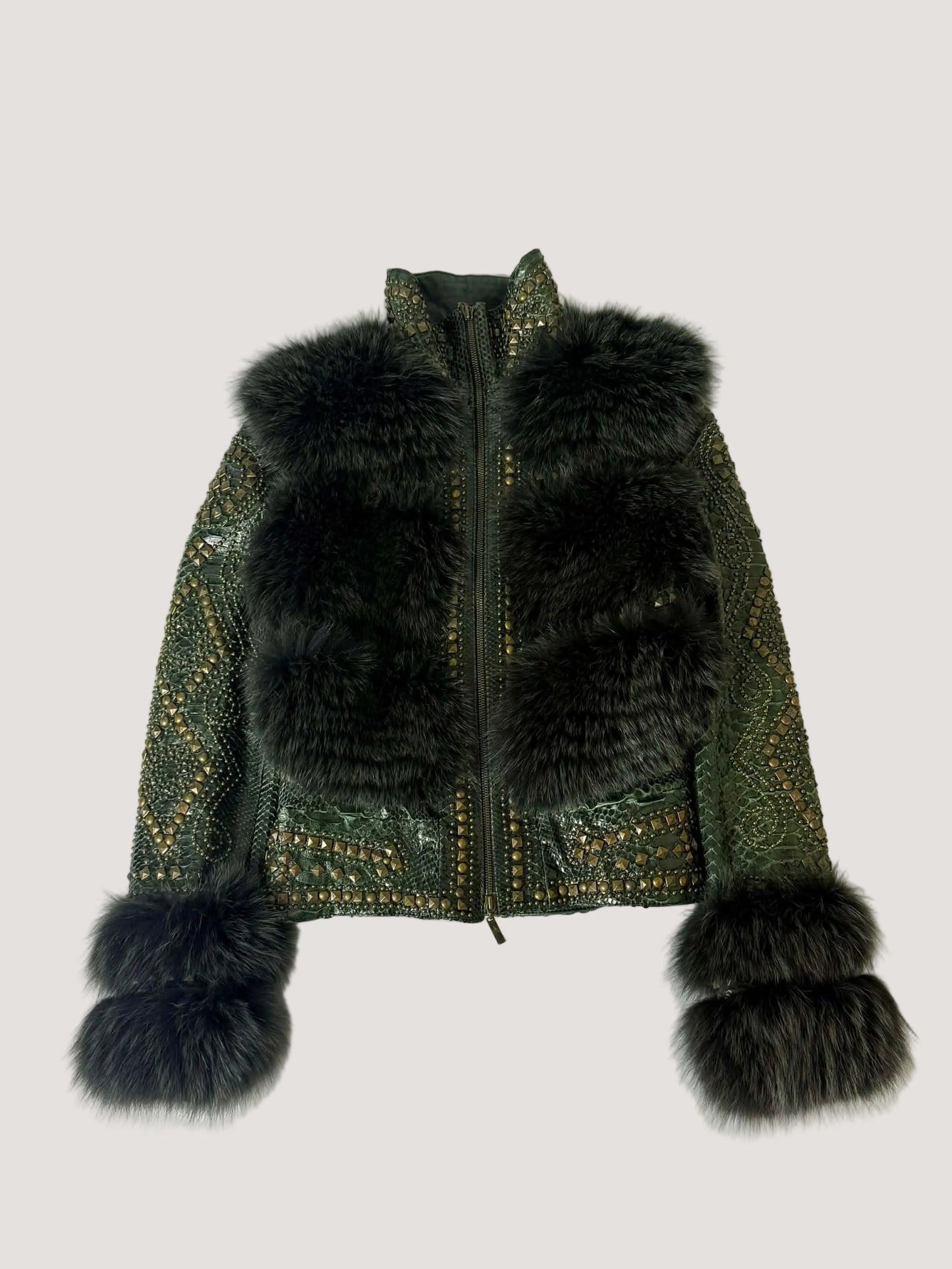 SS02 Roberto Cavalli Embellished Studded Python Leather Fur