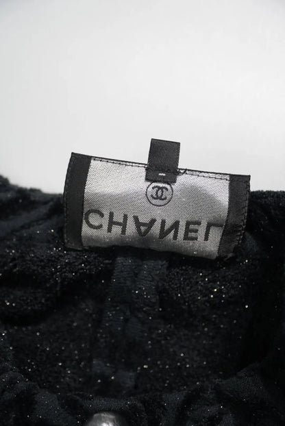 Chanel Black Terry Velour Jacket Camellia Flower