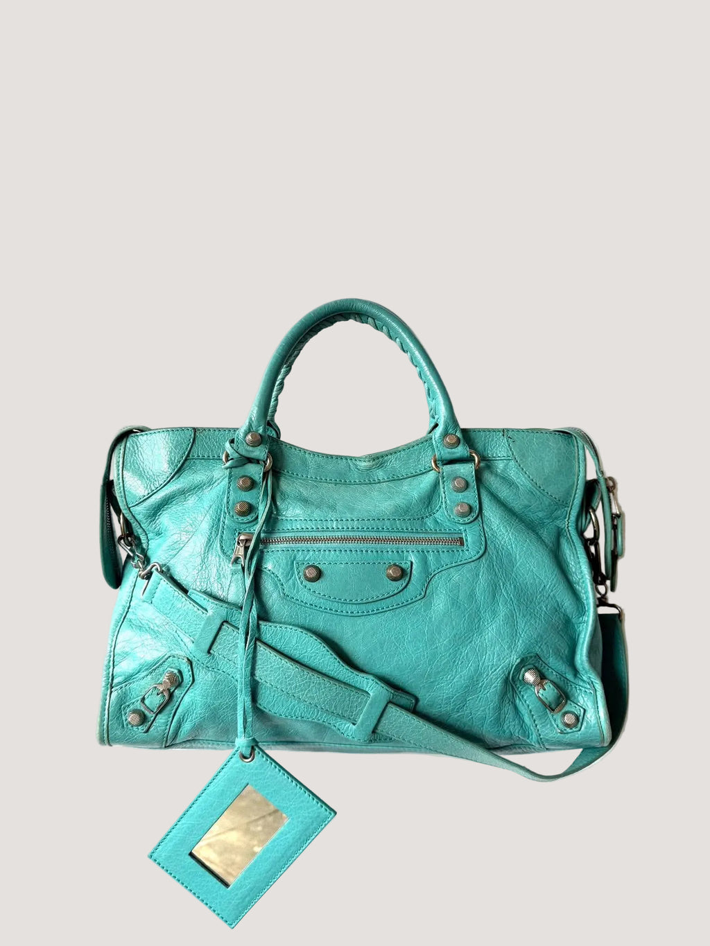 2000’s Balenciaga Torquoise Giant 12 Silver City Bag