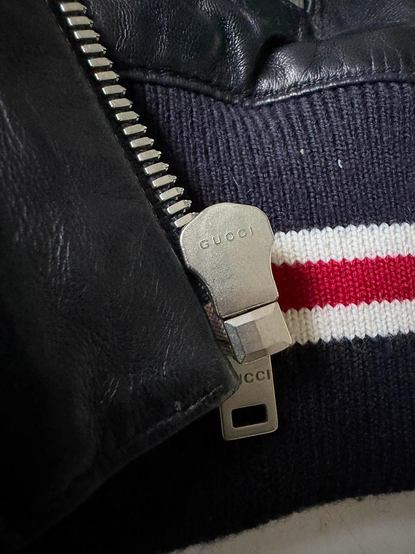 2000's GUCCI "1921" STRIPED RIB LEATHER JACKET