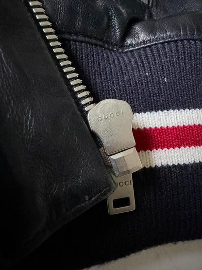 2000's GUCCI "1921" STRIPED RIB LEATHER JACKET