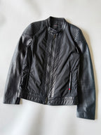 Gucci Men's Nylon-Switching Biker Leather Jacket