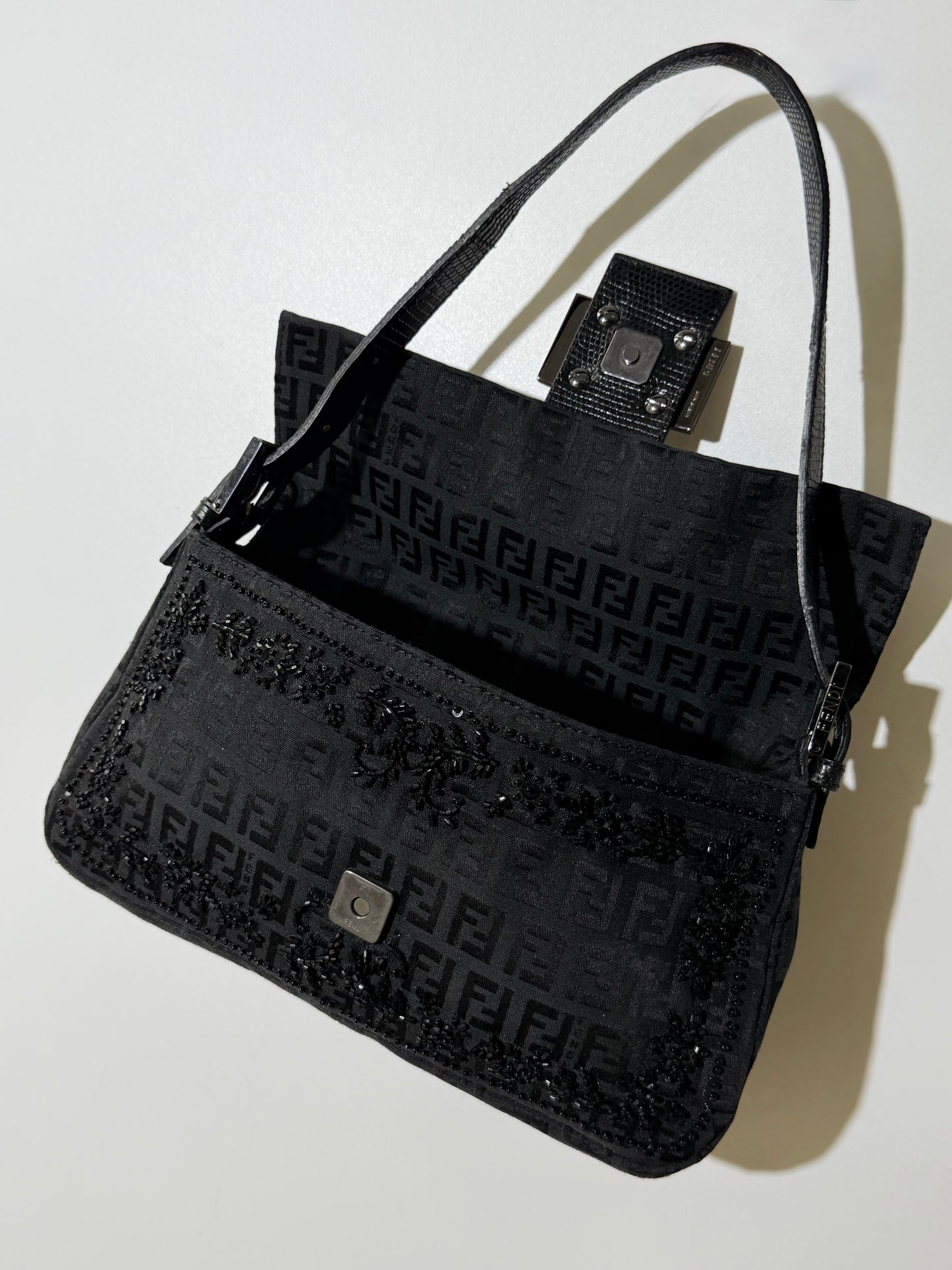 F/W1999 Fendi Zucca & Lizard Embossed Baguette Bag