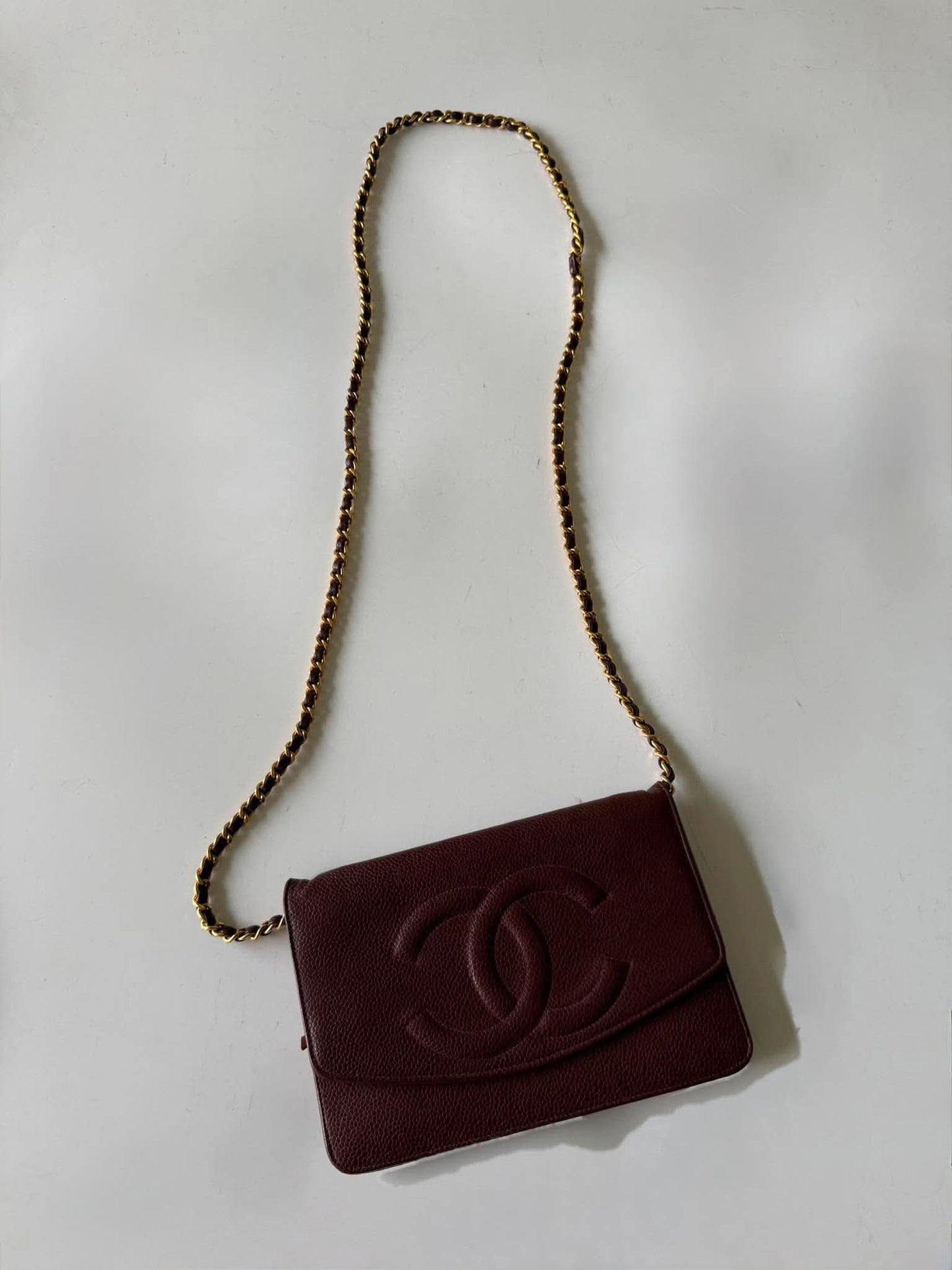 Vintage Chanel Burgundy Caviar Timeless CC Wallet on Chain