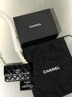 Chanel Black Quilted Maxi Pearls Wallet on Chain Bag