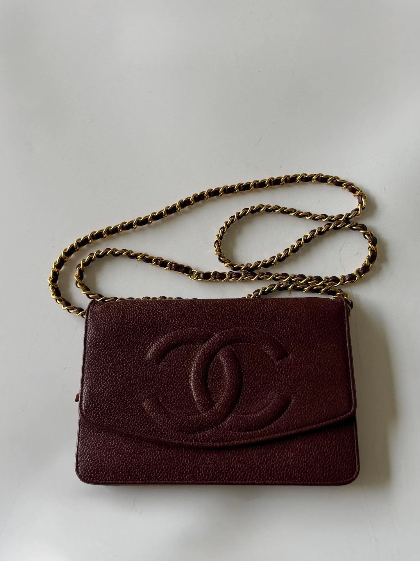 Vintage Chanel Burgundy Caviar Timeless CC Wallet on Chain