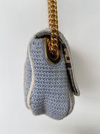 Fendi 2021 Light Blue Wool Knit Floral Baguette