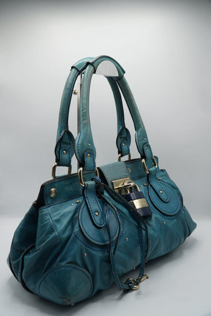 Chloé Paddington Blue Cadena Padlock & Key Boston Satchel