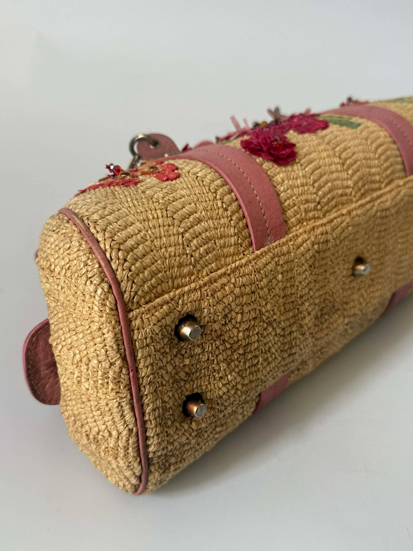 Christian Dior by John Galliano Floral Straw Raffia Handbag