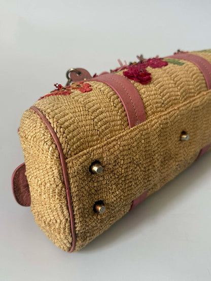 Christian Dior by John Galliano Floral Straw Raffia Handbag
