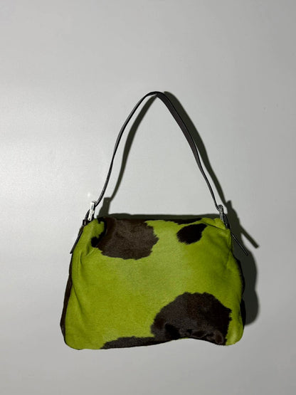 Vintage Fendi Ponyhair Mama Baguette Green/Brown Cow Print
