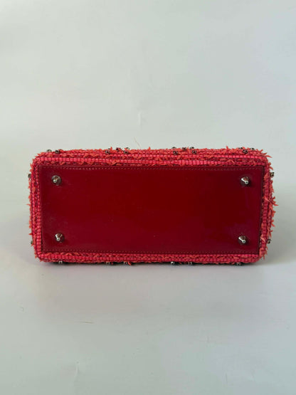 Christian Dior 2012 Tweed Fringe Rhinestone Lady Dior Bag