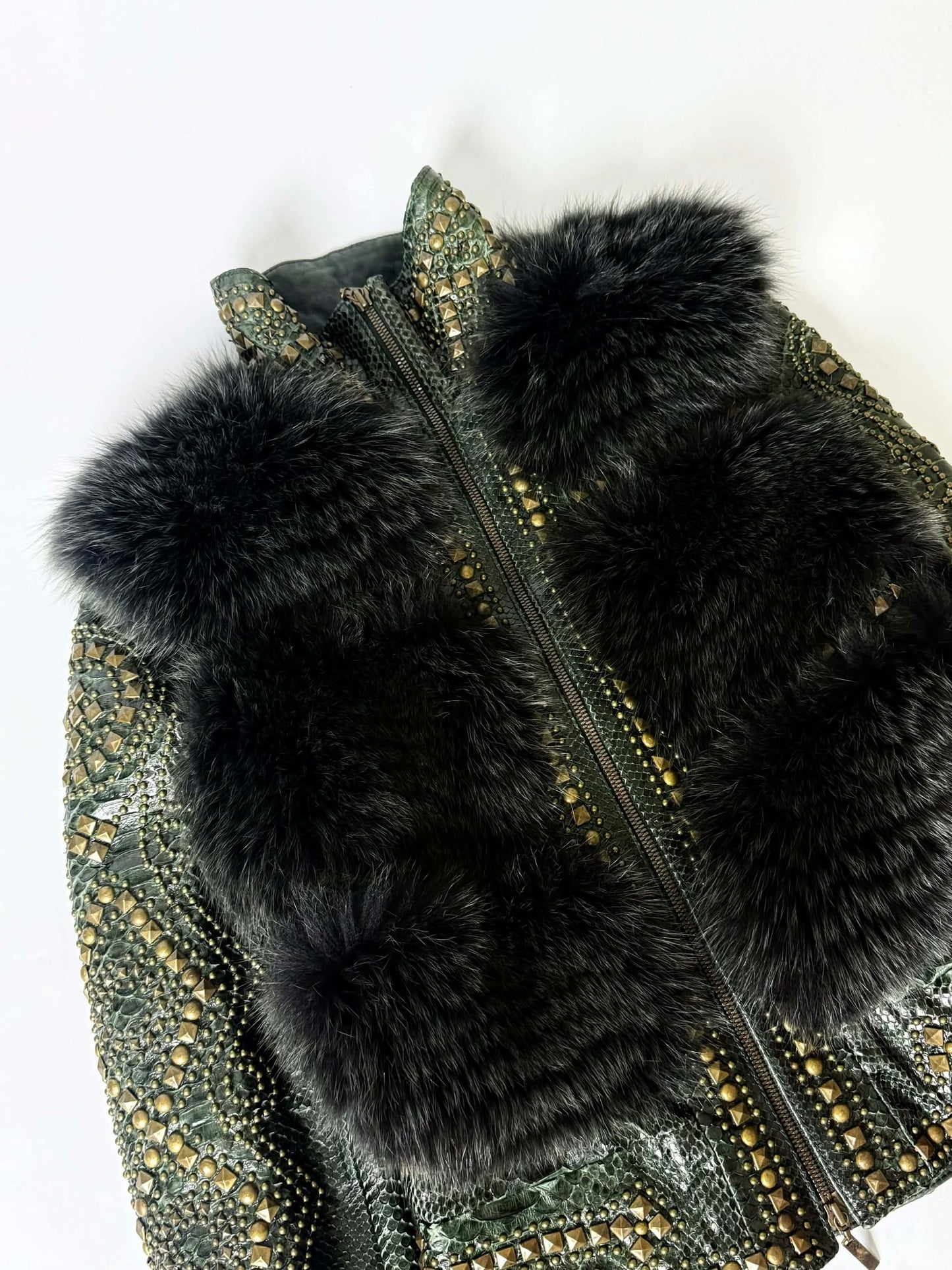 SS02 Roberto Cavalli Embellished Studded Python Leather Fur