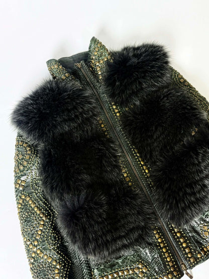 SS02 Roberto Cavalli Embellished Studded Python Leather Fur