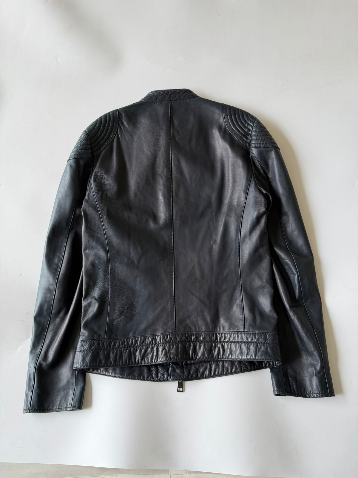 Gucci Men's Nylon-Switching Biker Leather Jacket