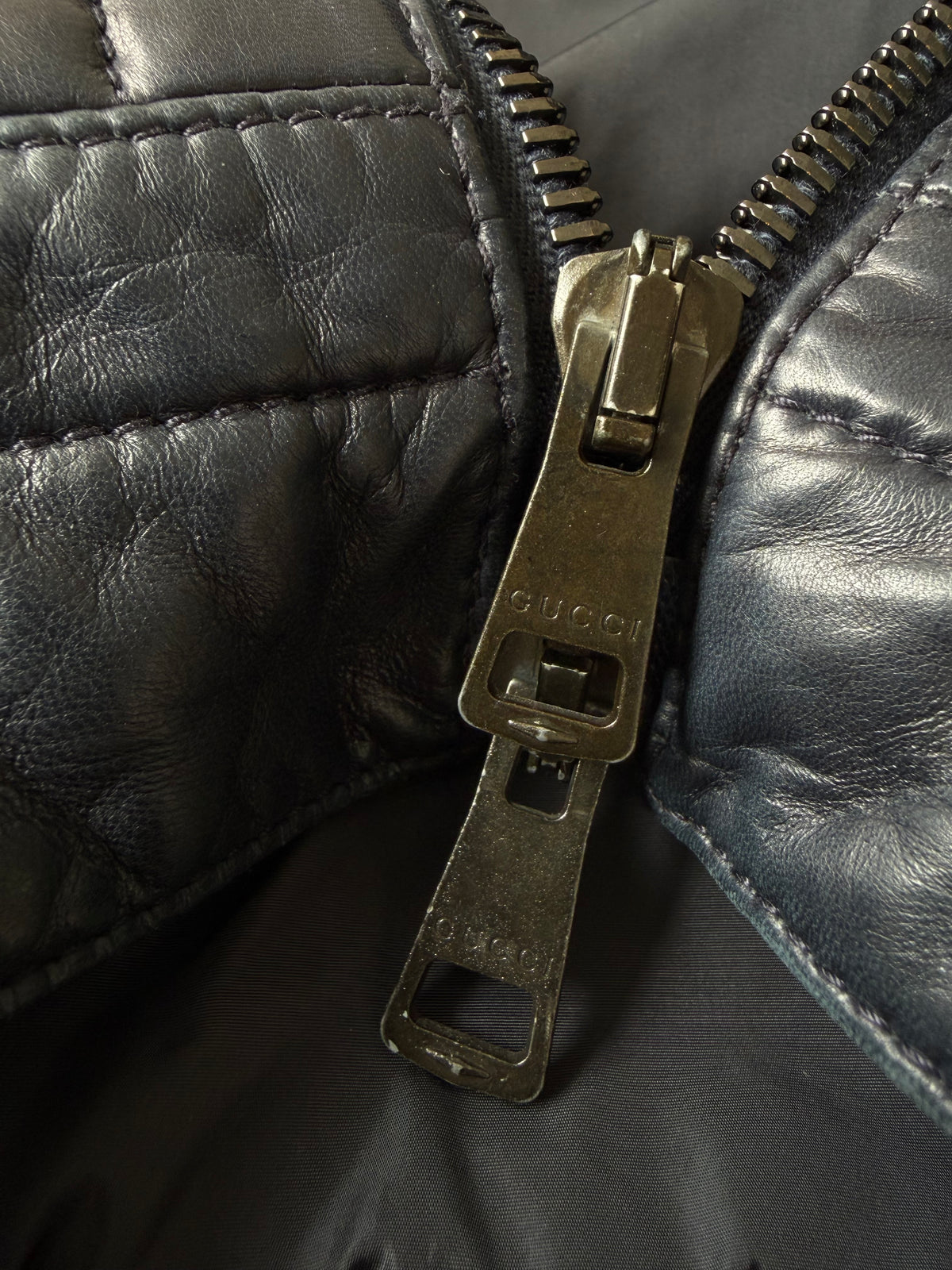 Gucci Men's Nylon-Switching Biker Leather Jacket