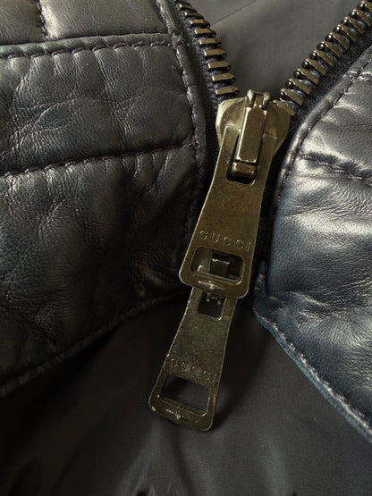 Gucci Men's Nylon-Switching Biker Leather Jacket