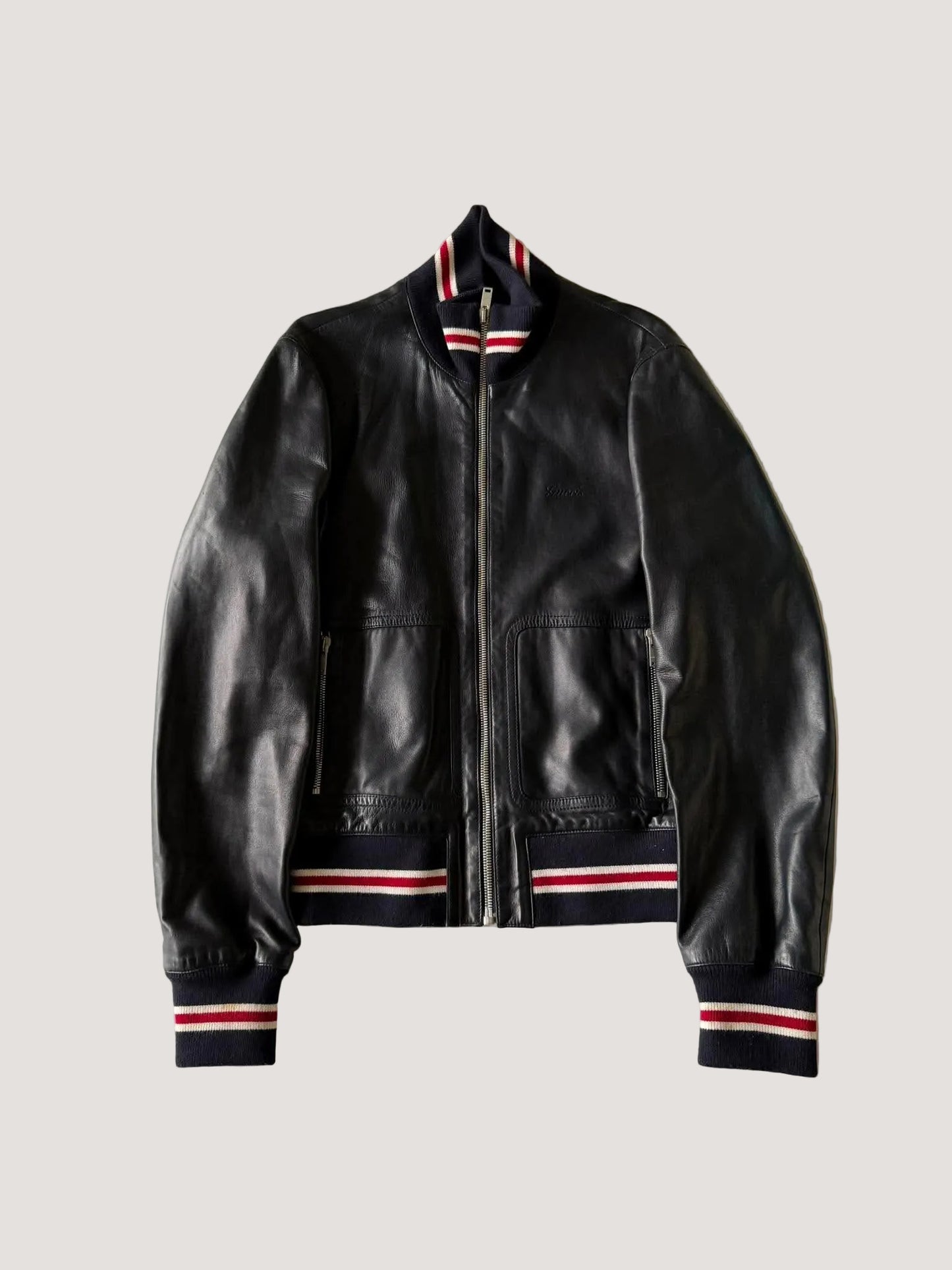 2000's GUCCI "1921" STRIPED RIB LEATHER JACKET