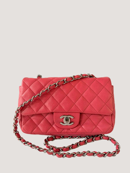 Chanel Pink Quilted Caviar Mini Classic Single Flap Bag
