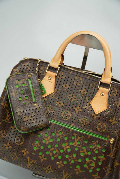 Louis Vuitton Green Perforated Limited Edition Speedy 30 Bag