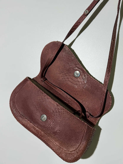 Christian Dior Maroon Python Skin Double Saddle Bag