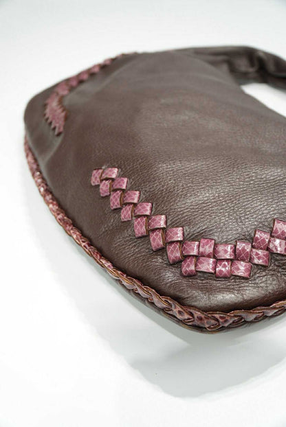Bottega Veneta Brown Leather Hobo Bag Woven Design