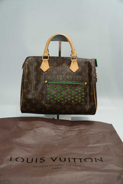 Louis Vuitton Green Perforated Limited Edition Speedy 30 Bag