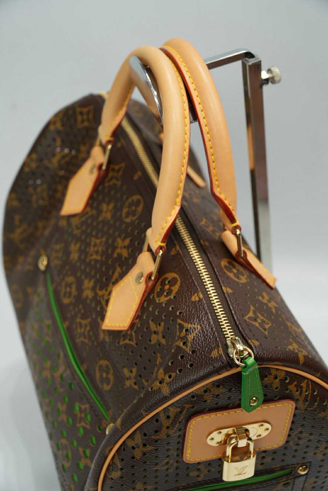 Louis Vuitton Green Perforated Limited Edition Speedy 30 Bag
