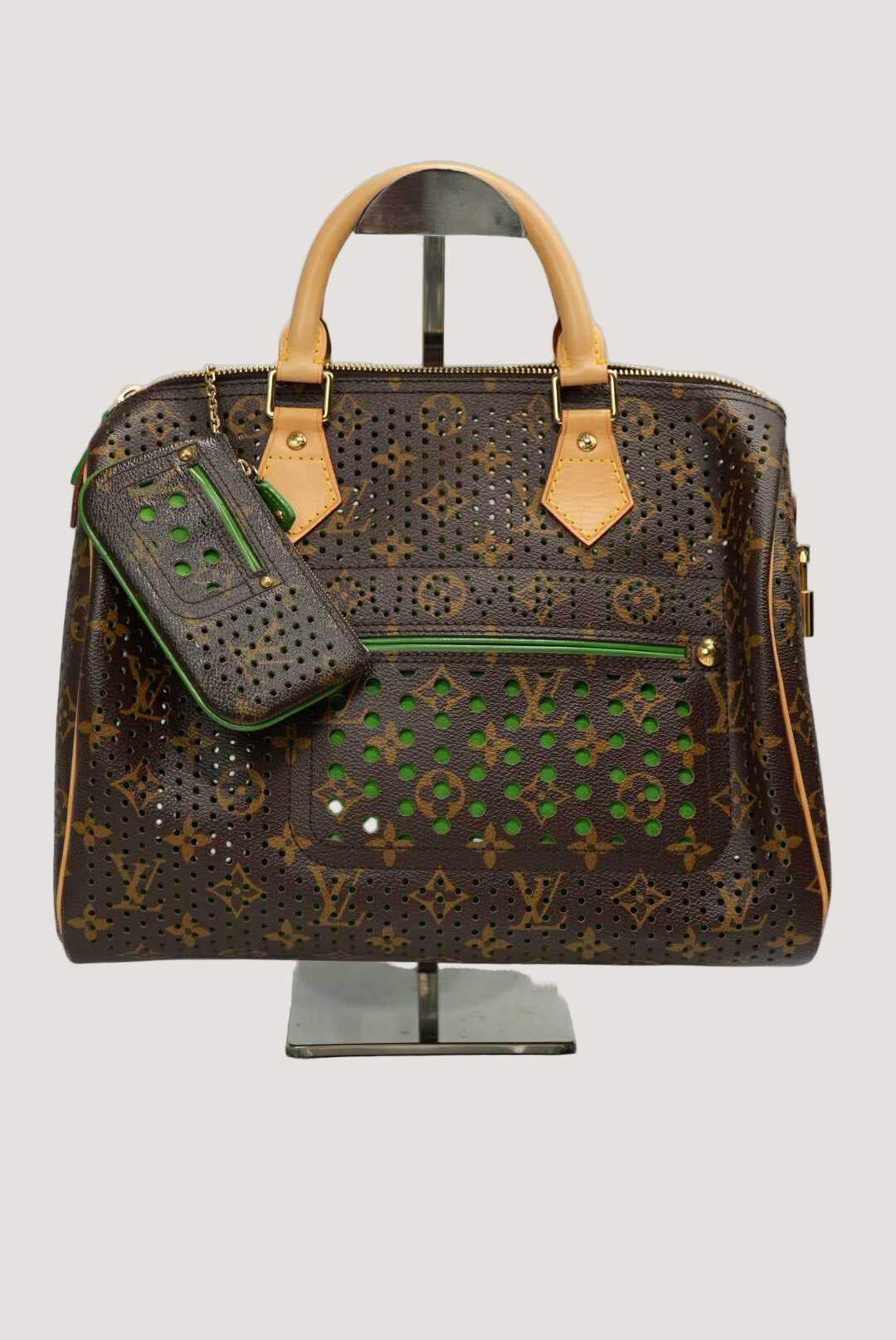 Louis Vuitton Green Perforated Limited Edition Speedy 30 Bag