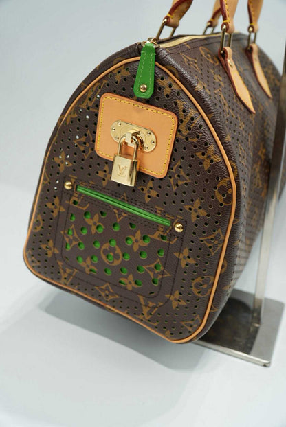Louis Vuitton Green Perforated Limited Edition Speedy 30 Bag