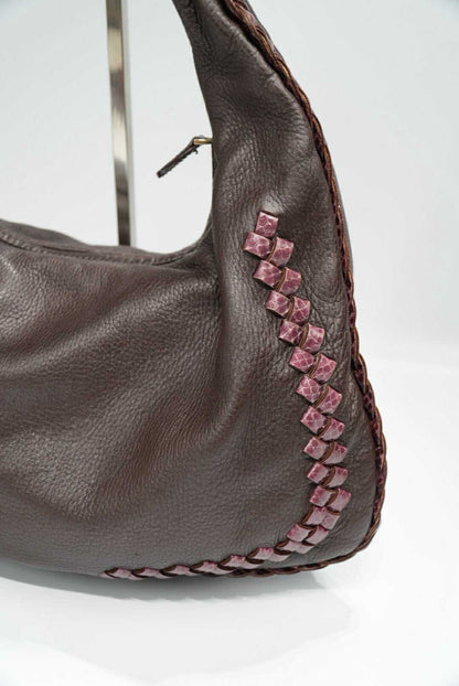 Bottega Veneta Brown Leather Hobo Bag Woven Design