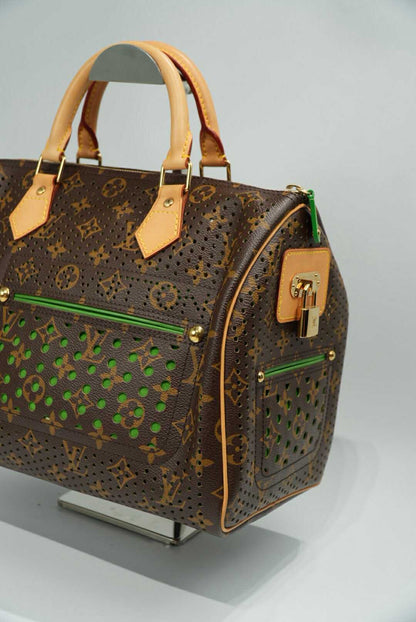 Louis Vuitton Green Perforated Limited Edition Speedy 30 Bag