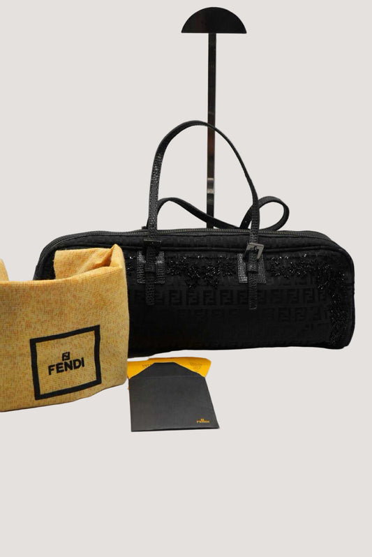 Fendi Black Mamma Baguette Sequined Shoulder Bag