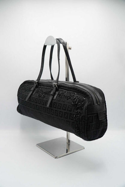 Fendi Black Mamma Baguette Sequined Shoulder Bag