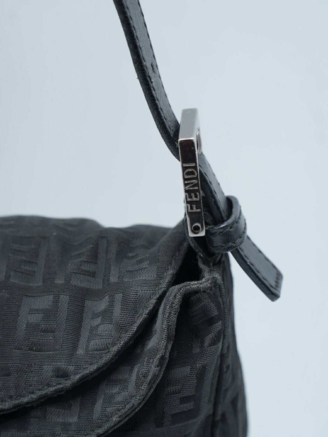 Fendi Black Zucchino Canvas Mamma Baguette