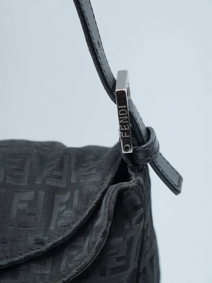 Fendi Black Zucchino Canvas Mamma Baguette