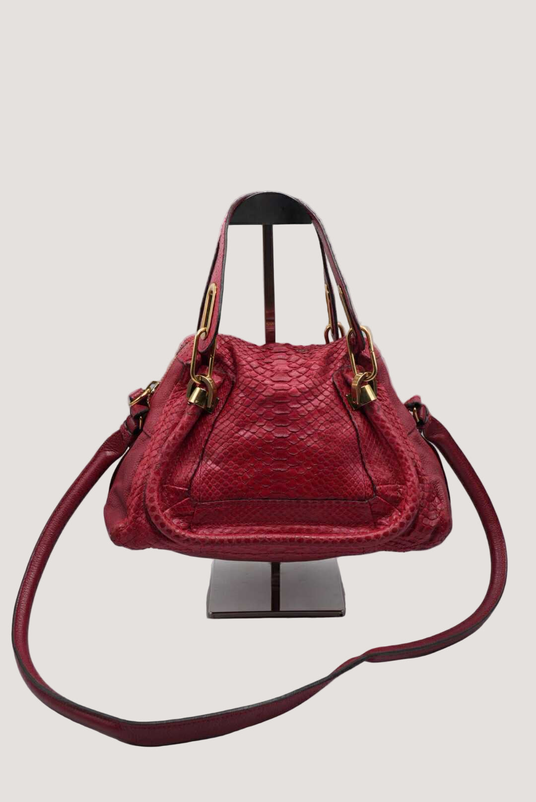 Chloe Paraty Red Python Leather Handle Bag