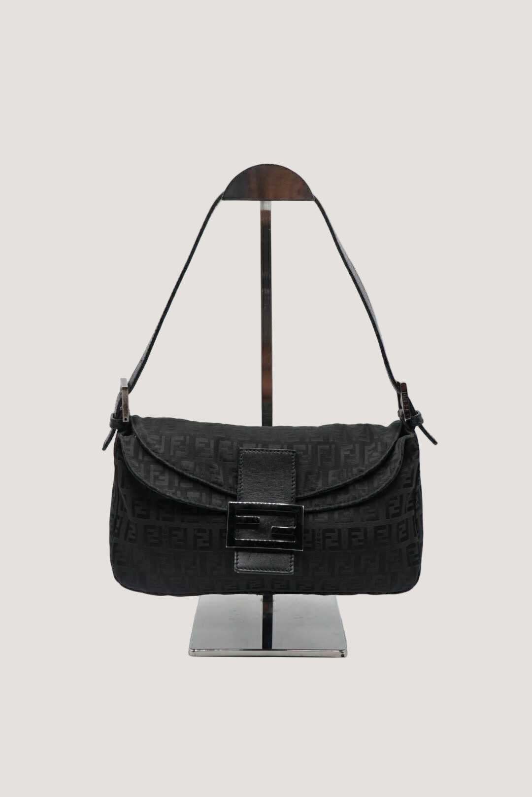 Fendi Black Zucchino Canvas Mamma Baguette