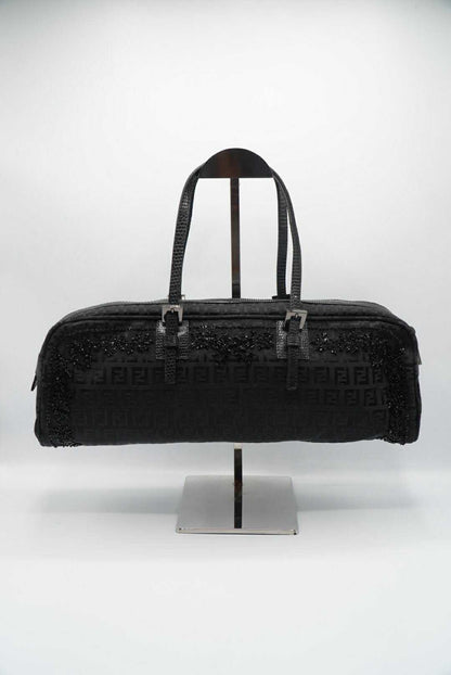 Fendi Black Mamma Baguette Sequined Shoulder Bag