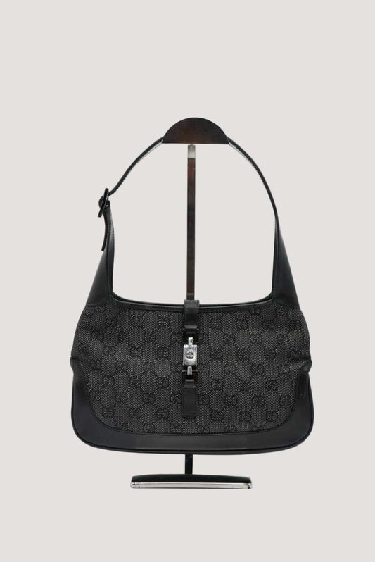 Gucci Jackie Black GG Monogram Canvas Leather Shoulder Bag